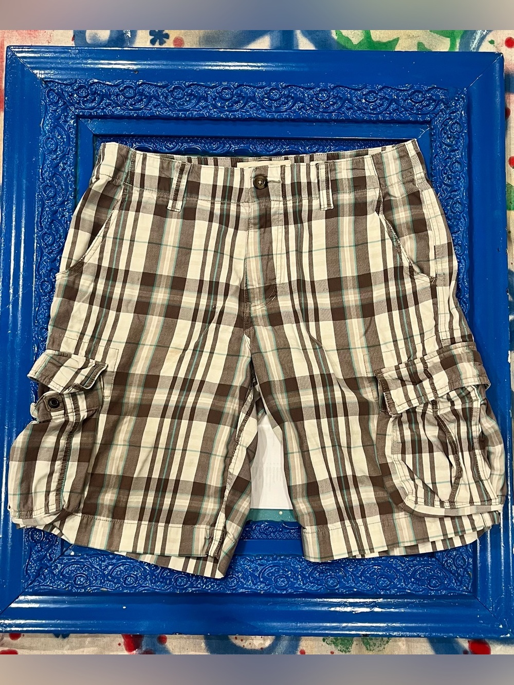 Mossimo Supply Co. Brown & Cream Plaid Cargo Shorts